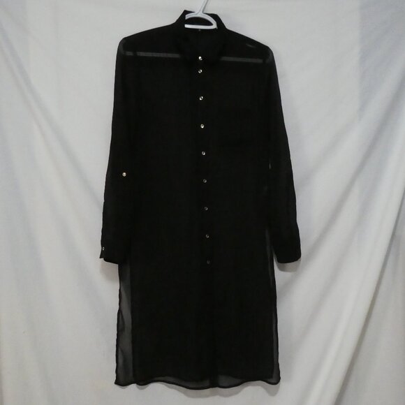 DYNAMITE | xs - extra small | Sheer Black Button-Up Long Sleeve Dress | NWOT - Picture 1 of 16